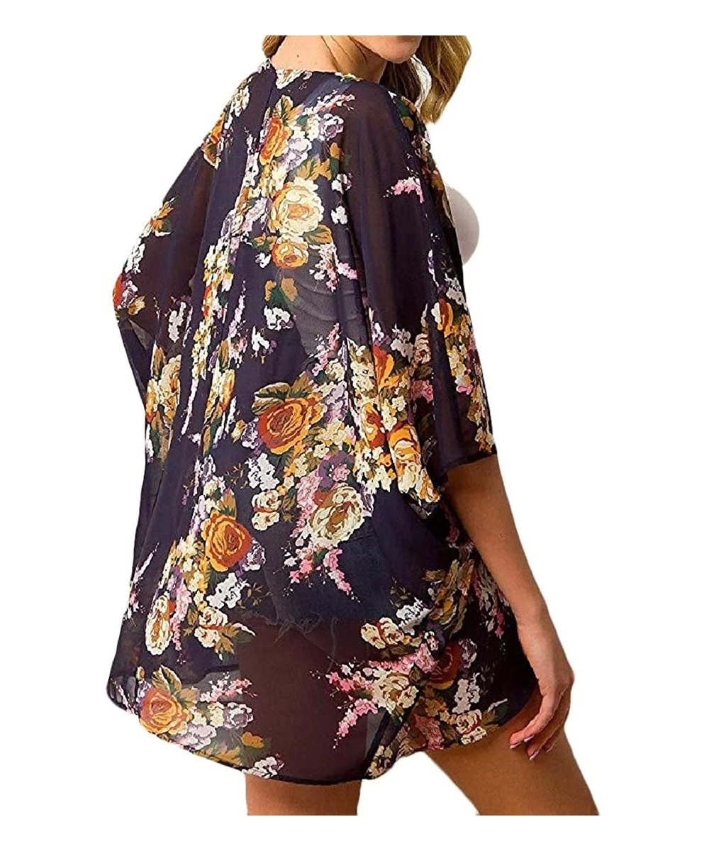 Cover-Ups Women Plus Size Holiday Chiffon Sunscreen Floral Cover-ups Beach - 1 - C918S6DHS9Y