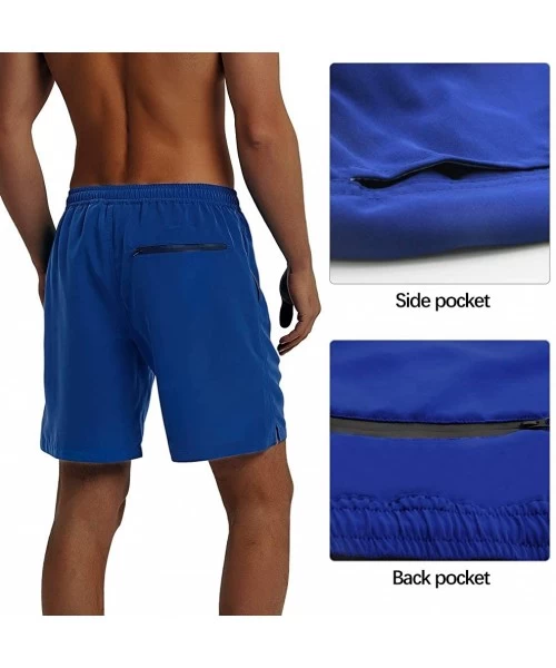 Board Shorts Men's Swim Trunks Quick Dry Beach Board Shorts 7 Inches Inseam Breathable Watershorts Swimwear - Blue - CI18O3M4QL7