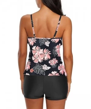 Racing Tankini Swimsuits for Women Two Piece Bathing Suits Tankini Top with Boyshorts Swimwear for Women 07 Pink Floral Print...