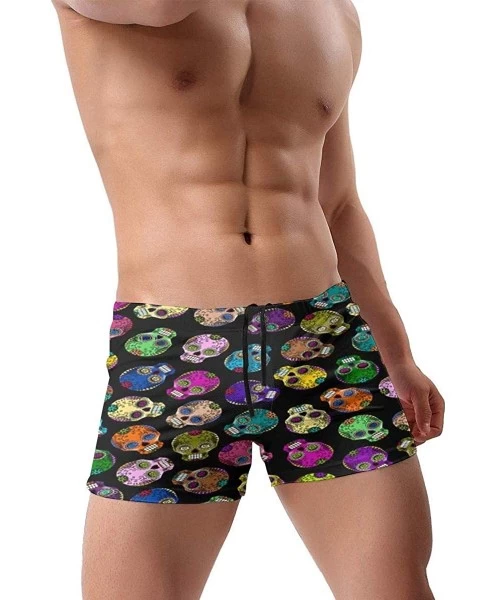 Racing Colorful Sugar Skulls Men's Swim Trunks Quick Dry Swimwear Stretch Surf Swimming Shorts - Black - CL19E7SI693