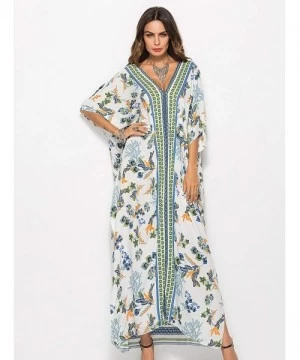 Cover-Ups Womens Print Kaftan Dress Loose Caftan Beachwear Long Maxi Dress Bikini Swimsuit Cover ups - 3-white - C618RS05HWK