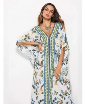 Cover-Ups Womens Print Kaftan Dress Loose Caftan Beachwear Long Maxi Dress Bikini Swimsuit Cover ups - 3-white - C618RS05HWK