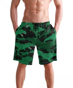 Board Shorts Mens Swim Trunks Green Wild Dinosaurs Black Background Beach Board Shorts - C218NNNL66C