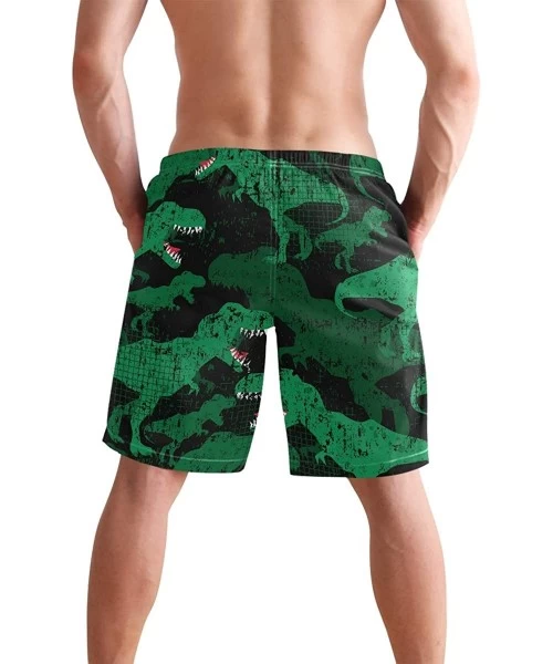 Board Shorts Mens Swim Trunks Green Wild Dinosaurs Black Background Beach Board Shorts - C218NNNL66C