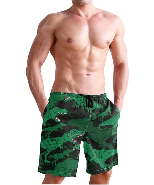 Board Shorts Mens Swim Trunks Green Wild Dinosaurs Black Background Beach Board Shorts - C218NNNL66C