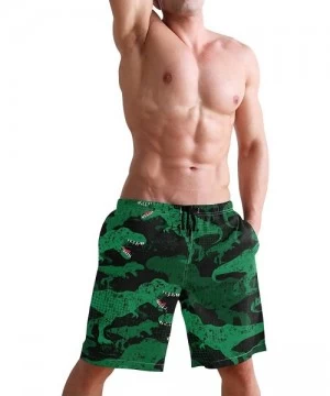 Board Shorts Mens Swim Trunks Green Wild Dinosaurs Black Background Beach Board Shorts - C218NNNL66C