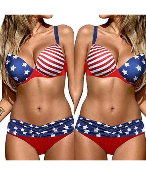 Sets Women's Push-Up Padded Bikini Set American Flag Print Two Pieces Bathing Suits Sexy 4th of July Switmsuits - Red - C0190...