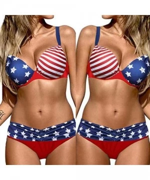 Sets Women's Push-Up Padded Bikini Set American Flag Print Two Pieces Bathing Suits Sexy 4th of July Switmsuits - Red - C0190...