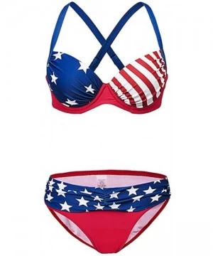 Sets Women's Push-Up Padded Bikini Set American Flag Print Two Pieces Bathing Suits Sexy 4th of July Switmsuits - Red - C0190...