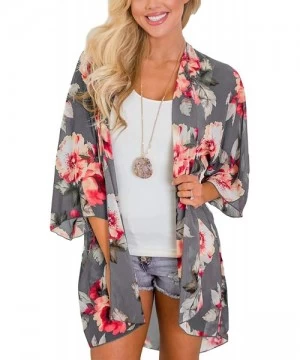 Cover-Ups Women's Flowy Summer Chiffon Kimono Cardigans Tops Boho Floral Beach Cover Ups Casual Loose Shirts - B1-gray - CT18...