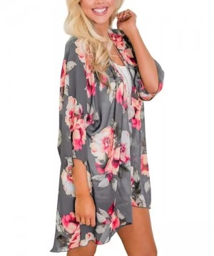 Cover-Ups Women's Flowy Summer Chiffon Kimono Cardigans Tops Boho Floral Beach Cover Ups Casual Loose Shirts - B1-gray - CT18...