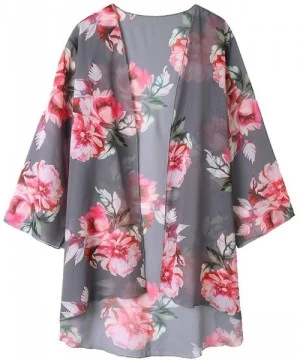 Cover-Ups Women's Flowy Summer Chiffon Kimono Cardigans Tops Boho Floral Beach Cover Ups Casual Loose Shirts - B1-gray - CT18...