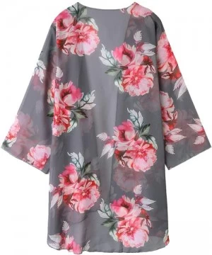 Cover-Ups Women's Flowy Summer Chiffon Kimono Cardigans Tops Boho Floral Beach Cover Ups Casual Loose Shirts - B1-gray - CT18...