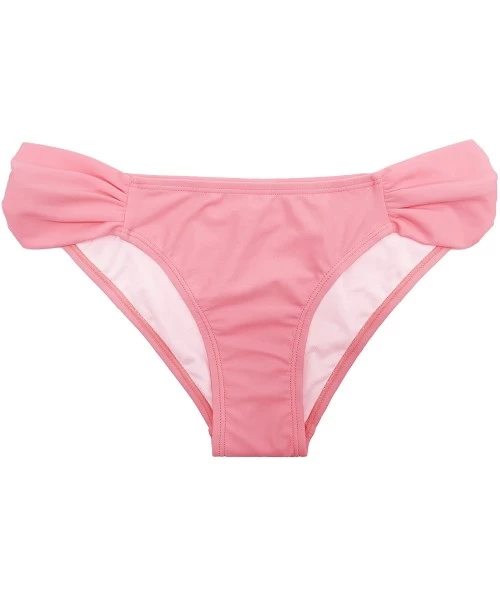 Bottoms Swimwear Shirred Side Low-Rise Hipster Bikini Bottom for Women - Dirty Pink - CT1860ZY2YQ