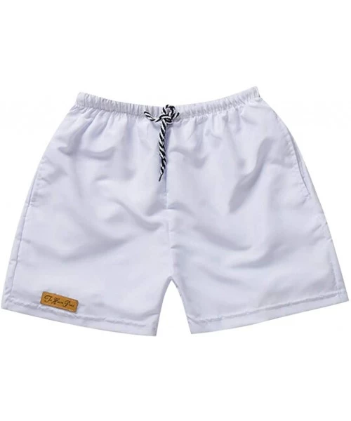 Board Shorts Men's Summer Casual Solid Beach Shorts Drawstring Elastic Waist Relaxed Fit Shorts - White - CN190HXK7RS