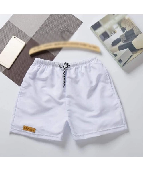 Board Shorts Men's Summer Casual Solid Beach Shorts Drawstring Elastic Waist Relaxed Fit Shorts - White - CN190HXK7RS