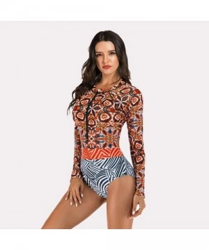 Bottoms Women Long Sleeve Swimsuit Surfing Rashguard One Piece Swimwear UV Protection Zip Triangle Bottom Bathing Suit Orange...