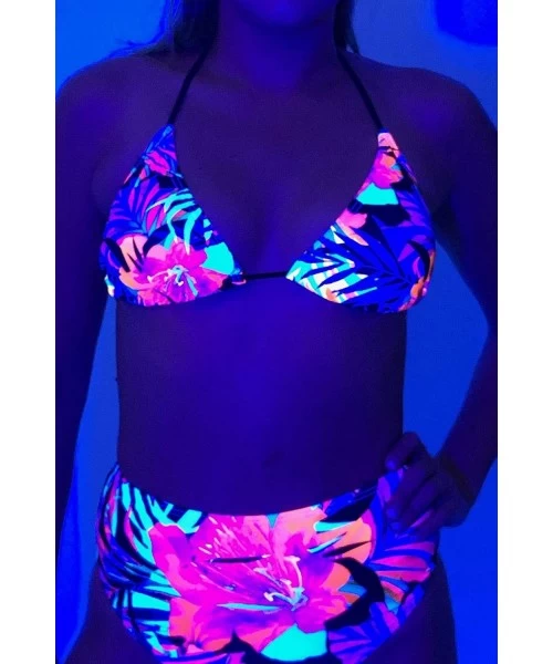 Tops Rave Tops for Women. UV Blacklight Reactive Underboob- Bandeau- Halter Top Lingerie for Women - Tropical Bliss Triangle ...