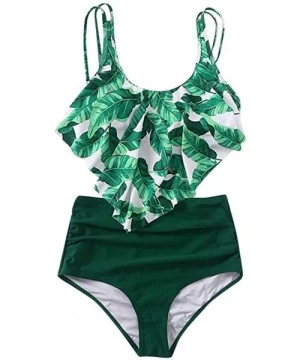 Sets Swimsuit for Women Two Pieces Bathing Suits Top Ruffled Racerback with High Waisted Bottom Tankini Set - Green1 - C718QX...