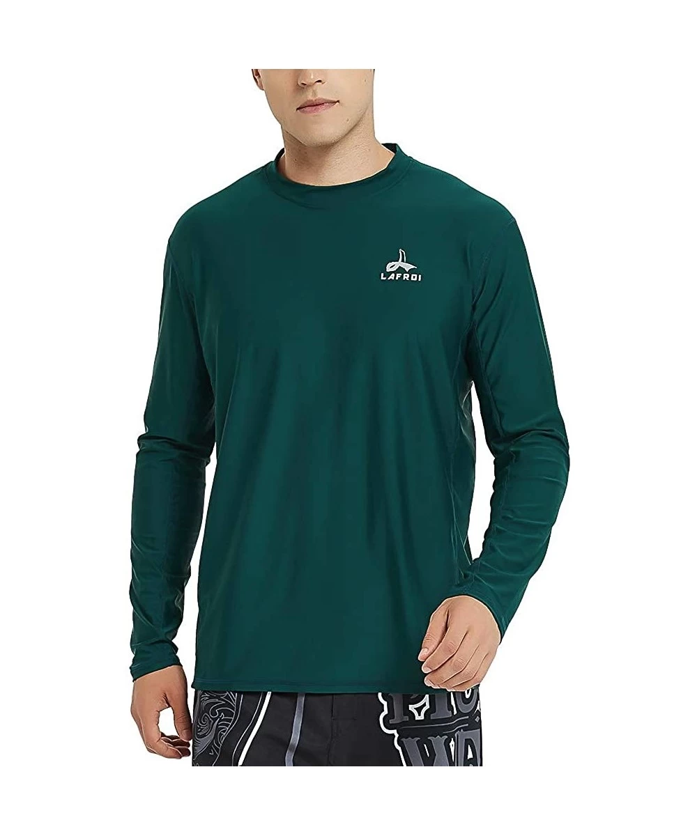 Rash Guards Men's Long Sleeve UPF 50+ Loose Fit Rash Guard - Sl Dark Green - CA18U08N9Q4