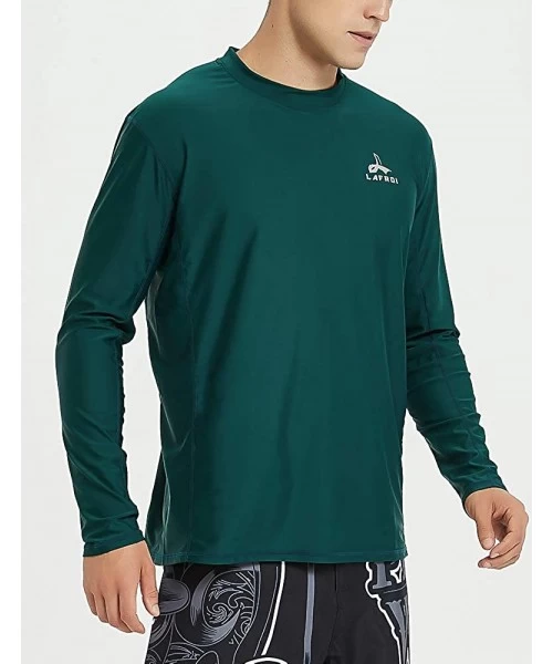 Rash Guards Men's Long Sleeve UPF 50+ Loose Fit Rash Guard - Sl Dark Green - CA18U08N9Q4