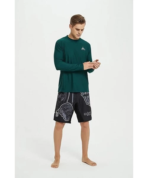 Rash Guards Men's Long Sleeve UPF 50+ Loose Fit Rash Guard - Sl Dark Green - CA18U08N9Q4