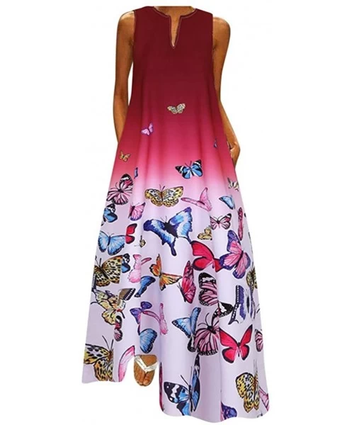 Cover-Ups Women's V-Neck Vintage Sleeveless Long Maxi Dress Butterfly Print Boho Summer Casual Loose Party Tank Swing Dresses...