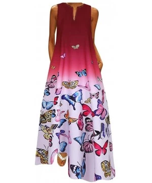 Cover-Ups Women's V-Neck Vintage Sleeveless Long Maxi Dress Butterfly Print Boho Summer Casual Loose Party Tank Swing Dresses...