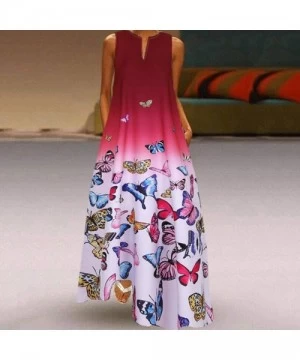 Cover-Ups Women's V-Neck Vintage Sleeveless Long Maxi Dress Butterfly Print Boho Summer Casual Loose Party Tank Swing Dresses...