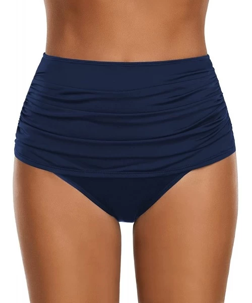 Tankinis Women's High Waisted Swim Bottom Ruched Bikini Tankini Swimsuit Briefs - B Navy - CD18G38RQEE