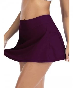 Bottoms Women's Swim Skirt High Waist Bikini Bottom Athletic Swimsuit Short Skort Swimdress - Purple - CS1966NM7IU