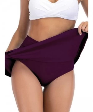 Bottoms Women's Swim Skirt High Waist Bikini Bottom Athletic Swimsuit Short Skort Swimdress - Purple - CS1966NM7IU