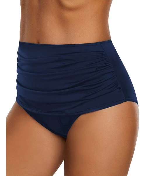 Tankinis Women's High Waisted Swim Bottom Ruched Bikini Tankini Swimsuit Briefs - B Navy - CD18G38RQEE