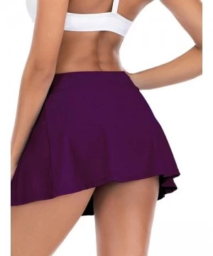 Bottoms Women's Swim Skirt High Waist Bikini Bottom Athletic Swimsuit Short Skort Swimdress - Purple - CS1966NM7IU