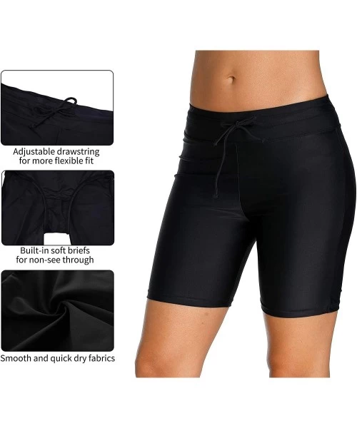 Tankinis Women's Rash Guard Board Shorts UPF50+ Sports Capris Swim Bottom Skinny Surfing Tights with Side Drawstring Solid Bl...