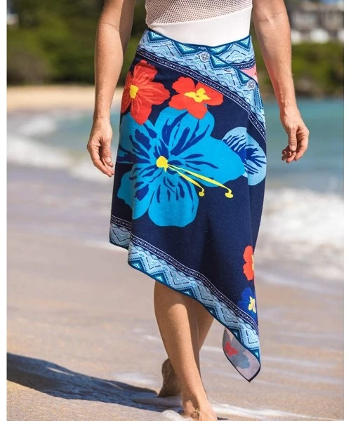 Cover-Ups Women's Microfiber Towel Swimsuit Cover-up Wrap All-in-One - Blue Floral - CC195A6ZGDD