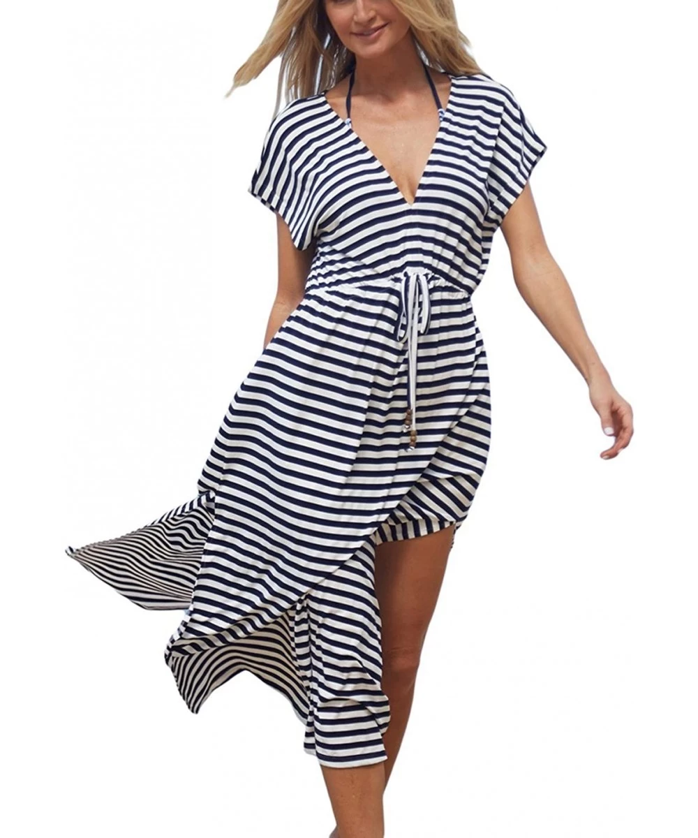 Cover-Ups Women Loose Kaftan Swimsuit Cover Up Beach Long Casual Caftan Dress - Stripe3 - C518GAOZHWH