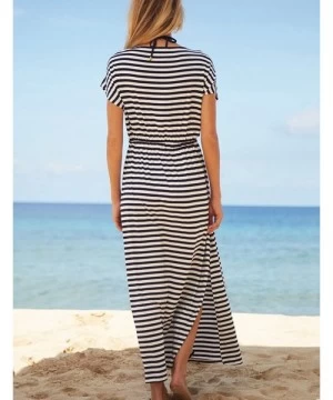 Cover-Ups Women Loose Kaftan Swimsuit Cover Up Beach Long Casual Caftan Dress - Stripe3 - C518GAOZHWH