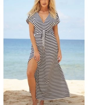 Cover-Ups Women Loose Kaftan Swimsuit Cover Up Beach Long Casual Caftan Dress - Stripe3 - C518GAOZHWH