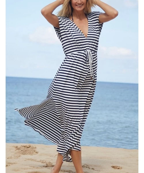 Cover-Ups Women Loose Kaftan Swimsuit Cover Up Beach Long Casual Caftan Dress - Stripe3 - C518GAOZHWH