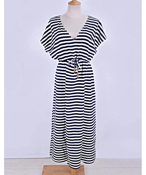 Cover-Ups Women Loose Kaftan Swimsuit Cover Up Beach Long Casual Caftan Dress - Stripe3 - C518GAOZHWH