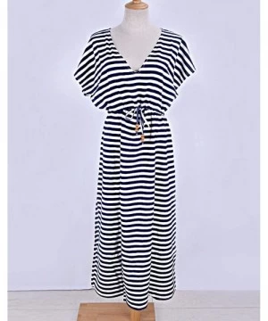 Cover-Ups Women Loose Kaftan Swimsuit Cover Up Beach Long Casual Caftan Dress - Stripe3 - C518GAOZHWH