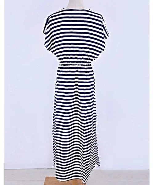 Cover-Ups Women Loose Kaftan Swimsuit Cover Up Beach Long Casual Caftan Dress - Stripe3 - C518GAOZHWH