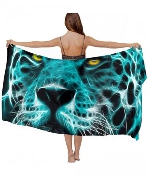 Cover-Ups Women Chiffon Scarf Shawl Wrap Sunscreen Beach Swimsuit Bikini Cover Up - Cool Turquoise Cheetah Leopard - C7190HIX9LR