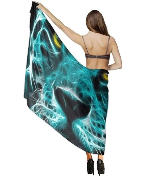 Cover-Ups Women Chiffon Scarf Shawl Wrap Sunscreen Beach Swimsuit Bikini Cover Up - Cool Turquoise Cheetah Leopard - C7190HIX9LR