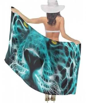 Cover-Ups Women Chiffon Scarf Shawl Wrap Sunscreen Beach Swimsuit Bikini Cover Up - Cool Turquoise Cheetah Leopard - C7190HIX9LR