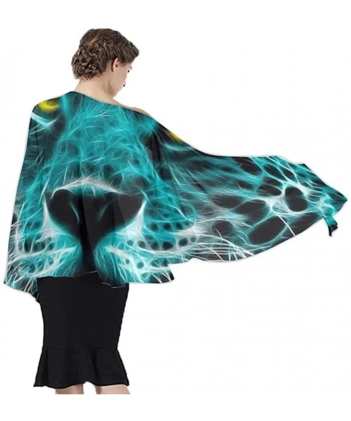 Cover-Ups Women Chiffon Scarf Shawl Wrap Sunscreen Beach Swimsuit Bikini Cover Up - Cool Turquoise Cheetah Leopard - C7190HIX9LR