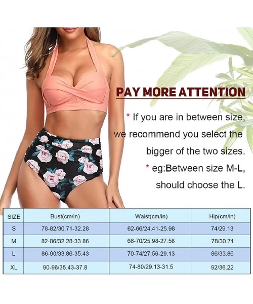 Sets High Waiste Sling Swimsuit Hanging Neck Back Adjustable Bikini Set Fashion Floral Swimwear for Women - E - CI196QY36MK