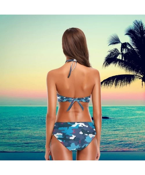 Sets Womens Chic Summer Beach Hot Sexy 2 Piece Halter Neack High Waist Padded Swimsuit - Shark - CI18GIMX2DC