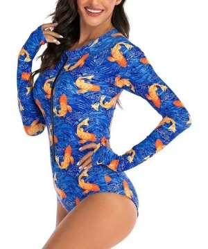 Rash Guards Women's Athletic Swimsuit Long Sleeve Rash Guard Swimming Bathing Suit Swimwear - Blue Orange Fish - C01945XQ5G7